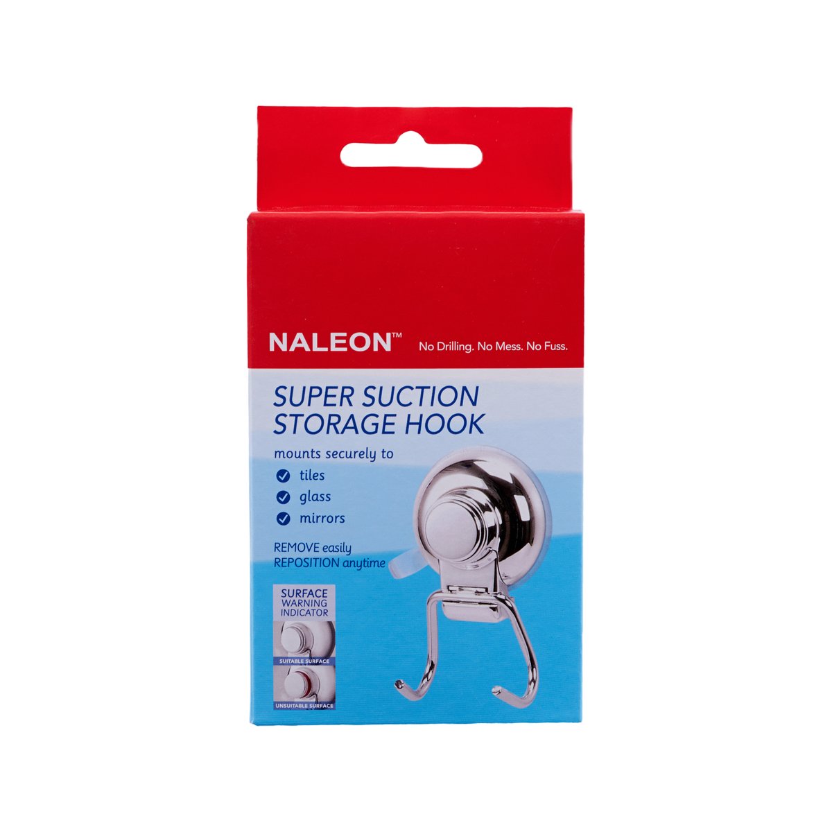Naleon Super Suction Hook - 70mm x 115mm - ABS Plastic - Chrome Finish