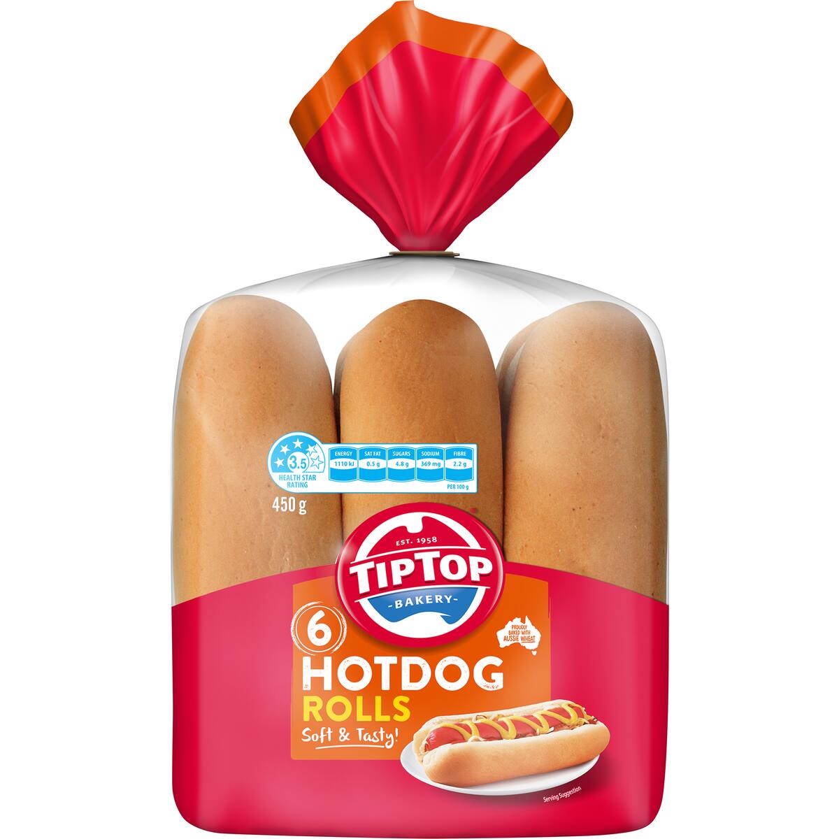 Tip Top Hot Dog Bread Rolls Bbq Bakery 6 Pack