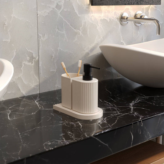 Astin Sinclair Blanc Ribbed 3 Piece Bathroom Set - 74 x 168mm - White