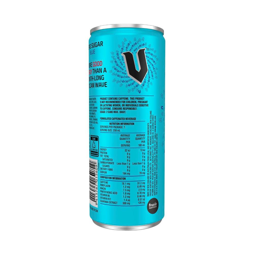 V Energy Drink Can Blue Zero Sugar - 250mL