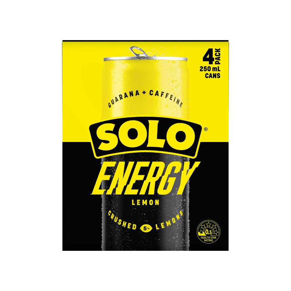 Solo Energy Drink Lemon Cans Multipack 250ml - 4 Pack