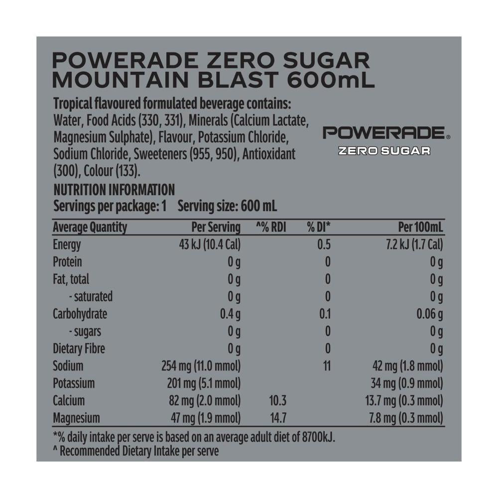 Powerade Mountain Blast Zero Sports Drink Sipper Cap | 600mL