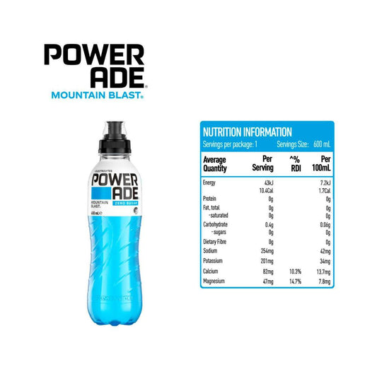 Powerade Zero Sugar Mountain Blast Drink Sipper Cap - 600mL