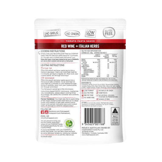 Fodmapped Gluten Free Red Wine & Tomato Pasta Sauce - 375g
