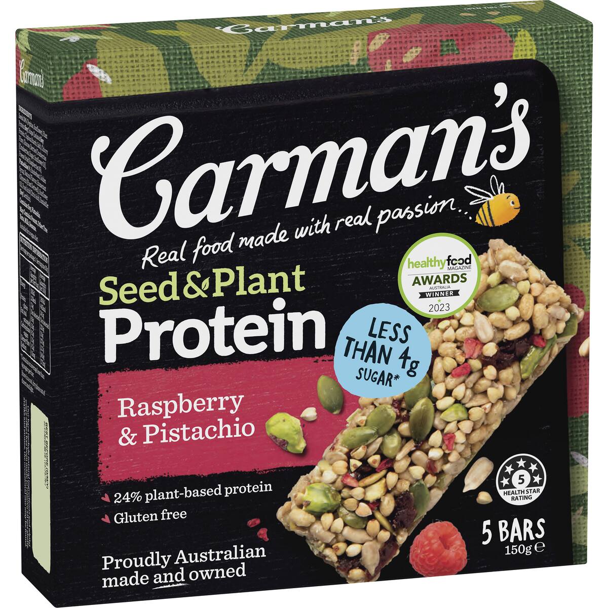 Carman's Seed & Plant Protein Bars Raspberry & Pistachio 5 Pack