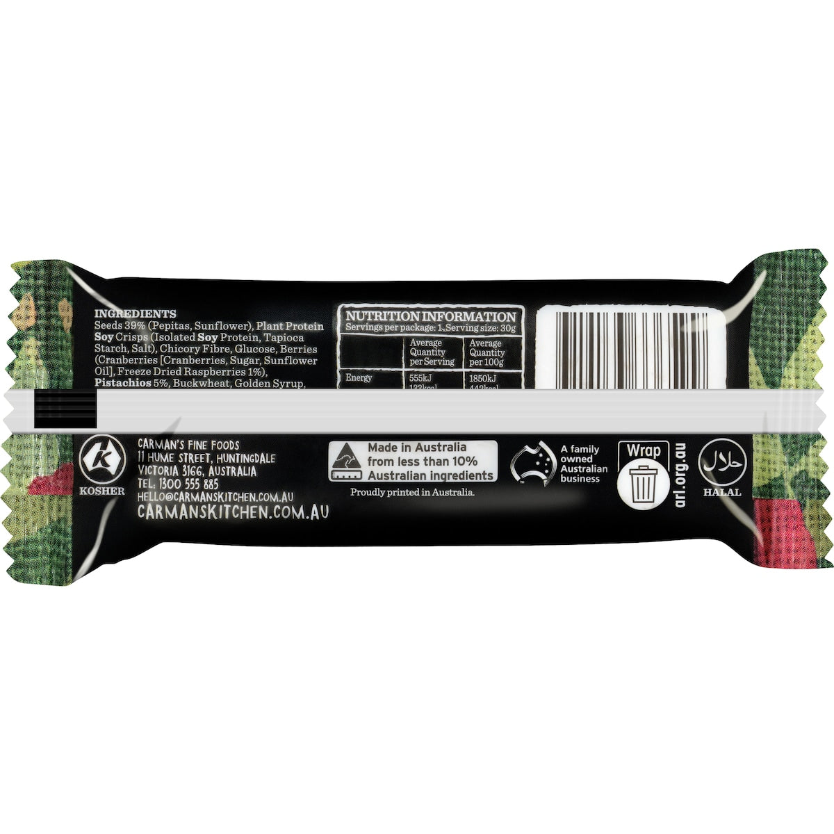 Carmans Seed & Plant Protein Bars Raspberry & Pistachio 5 Pack