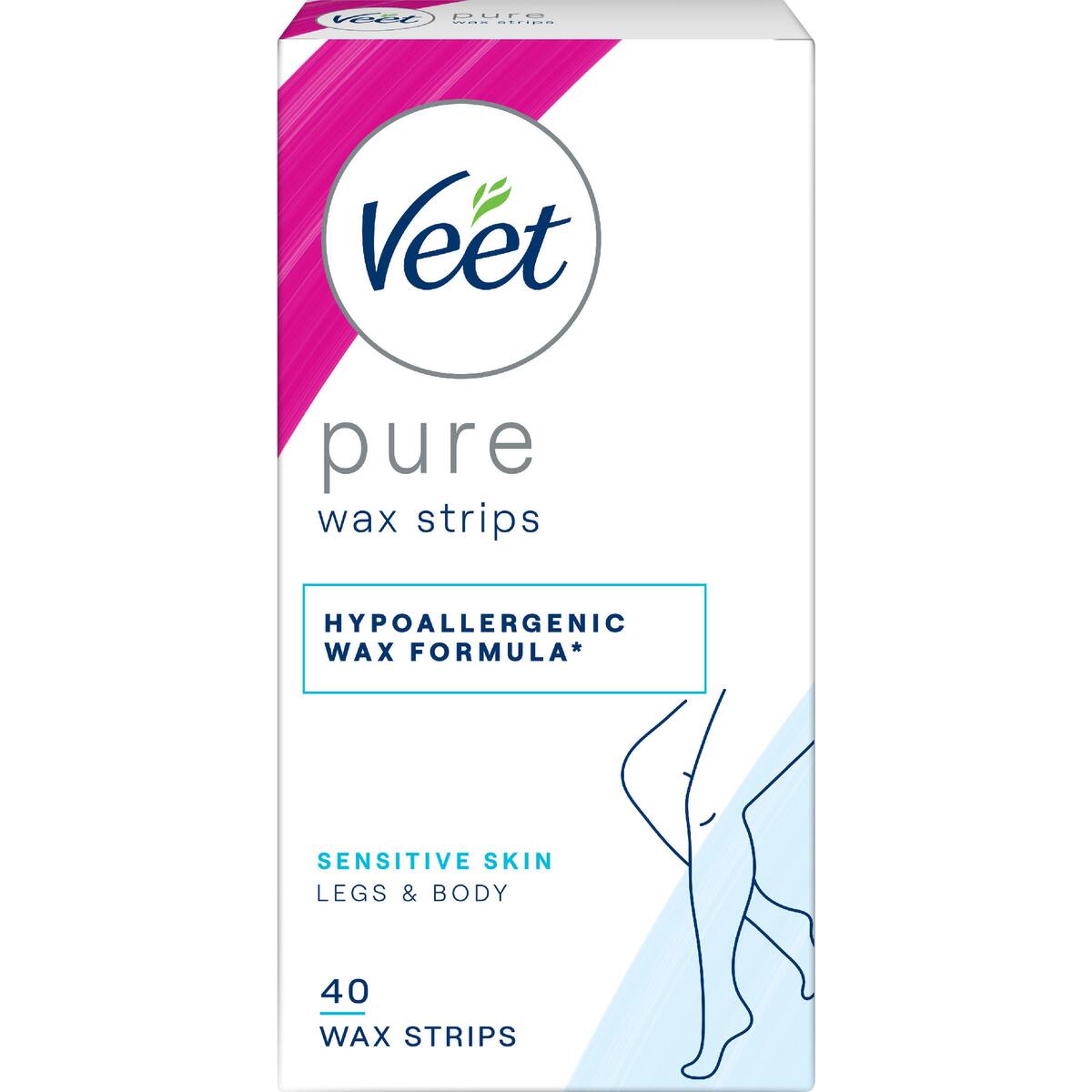 Veet Pure Legs & Body Hair Removal Cold Wax Strips 40 Pack