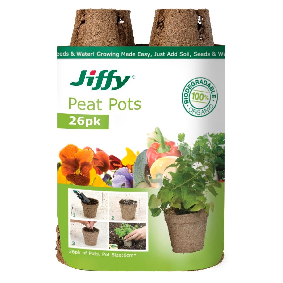 Mr Fothergill Jiffy Peat Pots 60mm Brown 26 Pack Easy Seed Raising