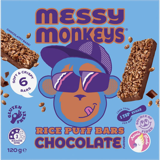 Messy Monkeys Choc Rice Puff Bars 6 Pack