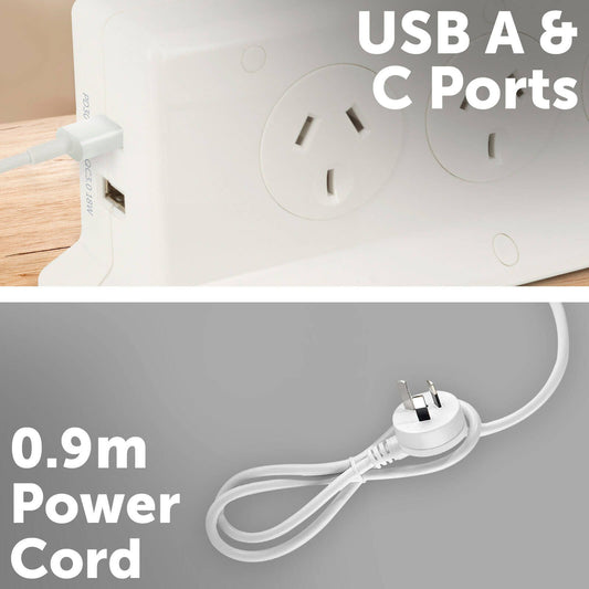 Arlec 6-Outlet Vertical Powerboard PB6WUPD30 - PD30W Rapid Charging USB A & C