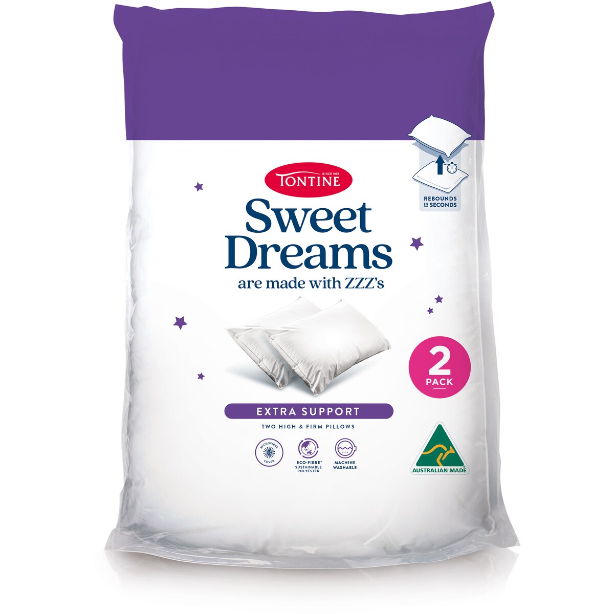 Tontine Sweet Dreams High Firm Pillow 2 Pack