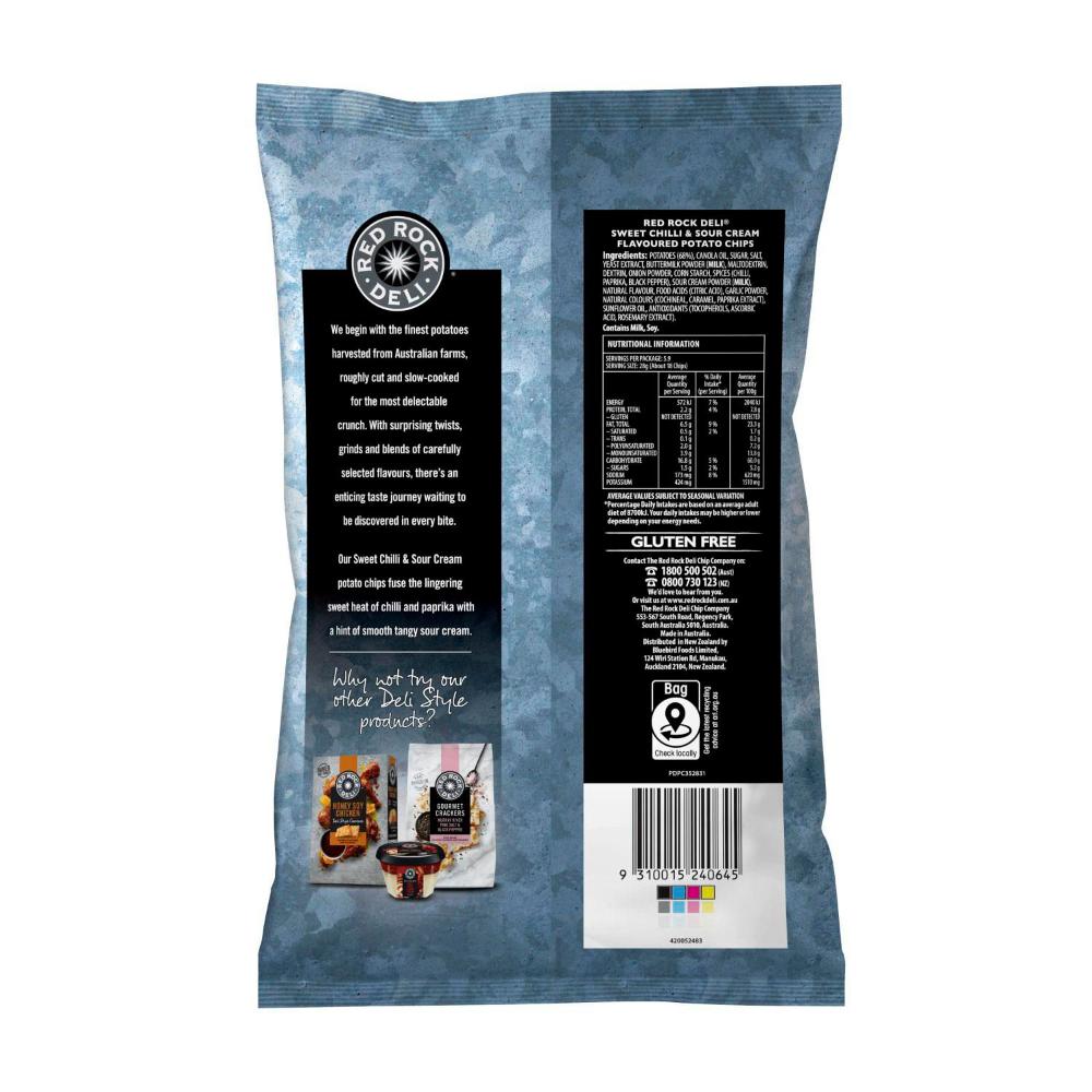Red Rock Deli Potato Chips Sweet Chilli And Sour Cream - 165g