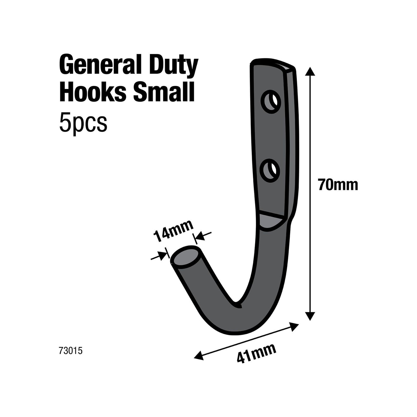 Everhang Small Black J Bolt Hook - 69 x 41mm - 5 Pack