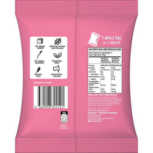 Funday Natural Sweets No Sugar Added Lollies Raspberry Gummy Frogs 50g