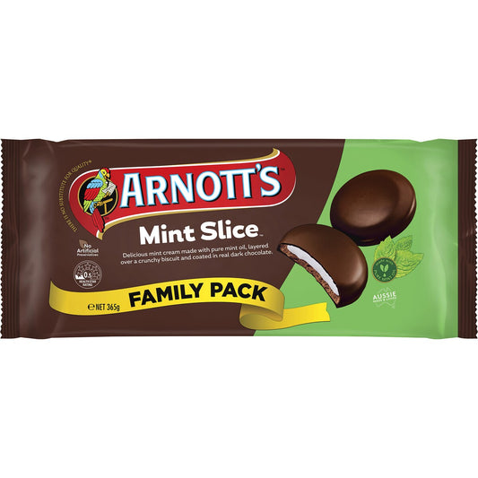 Arnotts Mint Slice Chocolate Biscuits Family Pack 365g
