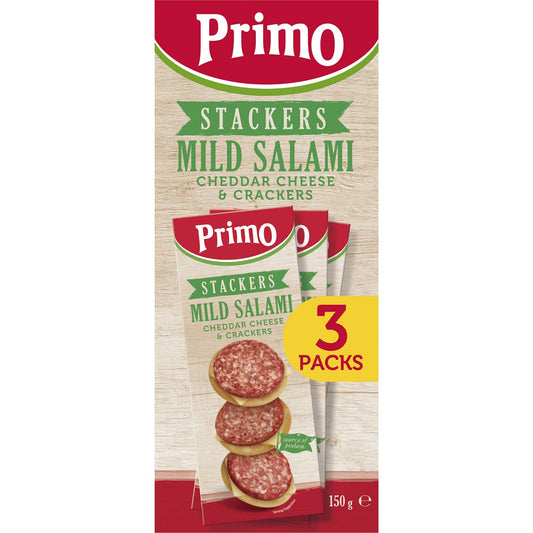 Primo Stackers Mild Salami Cheddar Cheese & Crackers 3 Pack