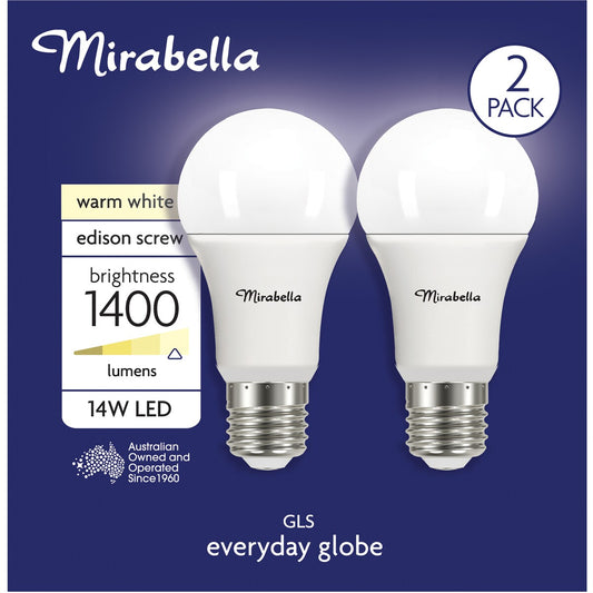 Mirabella LED GLS ES 14W 1400lm Globe Warm White 2 pack