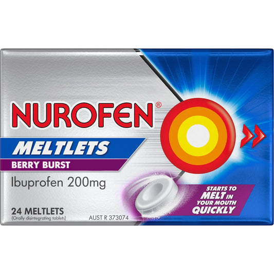 Nurofen Meltlets Ibuprofen 200mg For Pain Relief Berry Burst 24 Pack