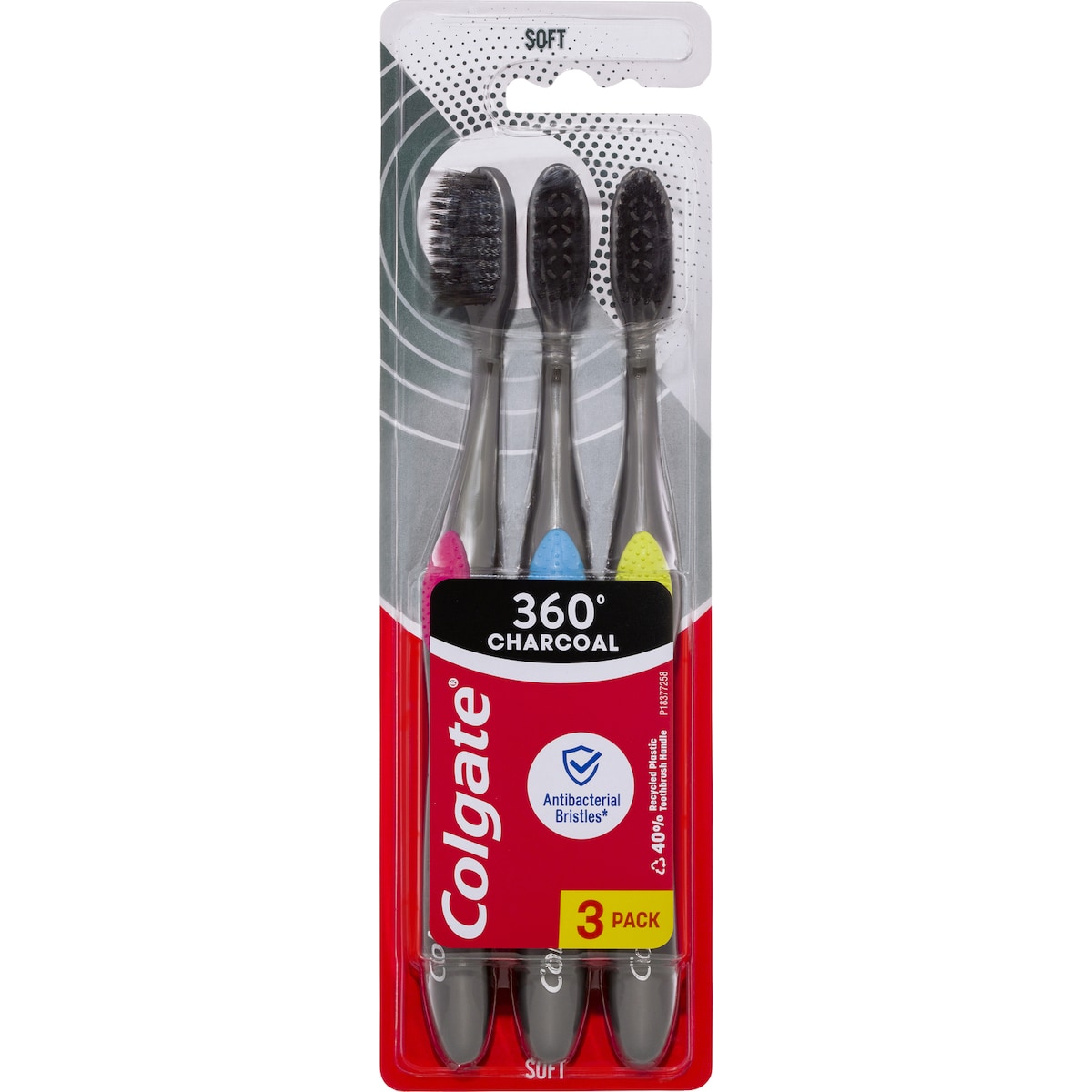Colgate Toothbrush 360 Charcoal Spiral Soft 3 pack