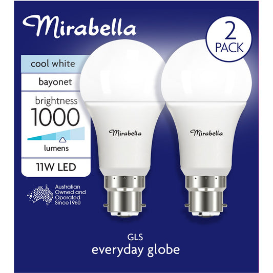 Mirabella LED GLS BC 11W 1000lm Cool White 2 pack