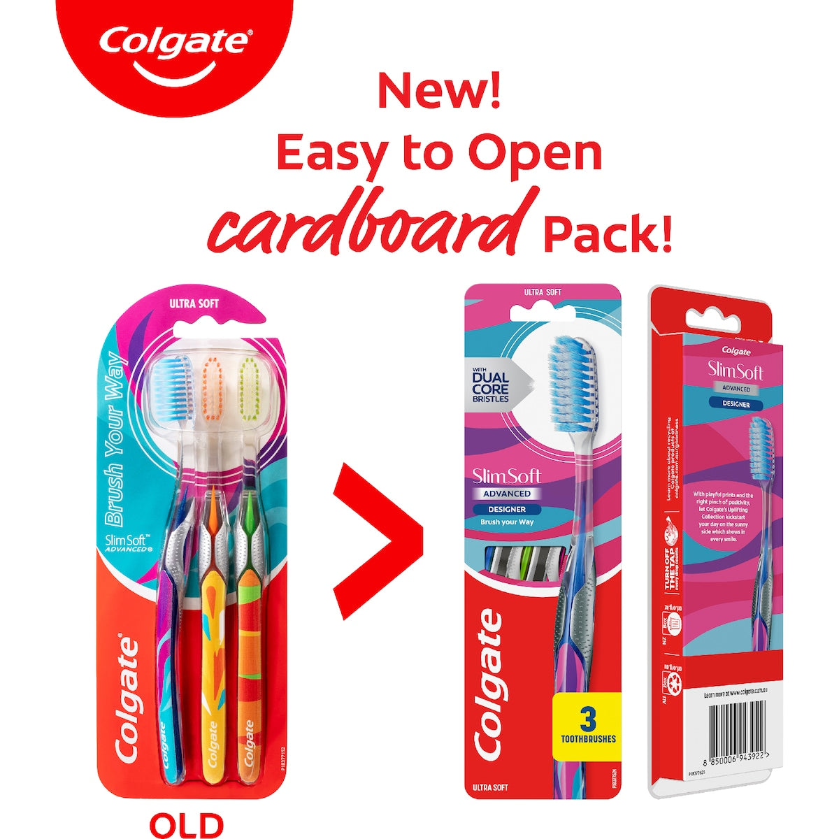 Colgate Toothbrush Slim Soft Advanced Designer Ultra Soft 3 Pack