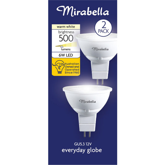 Mirabella 6w Led Gu5.3 12v Warm White Globe 2 Pack Each