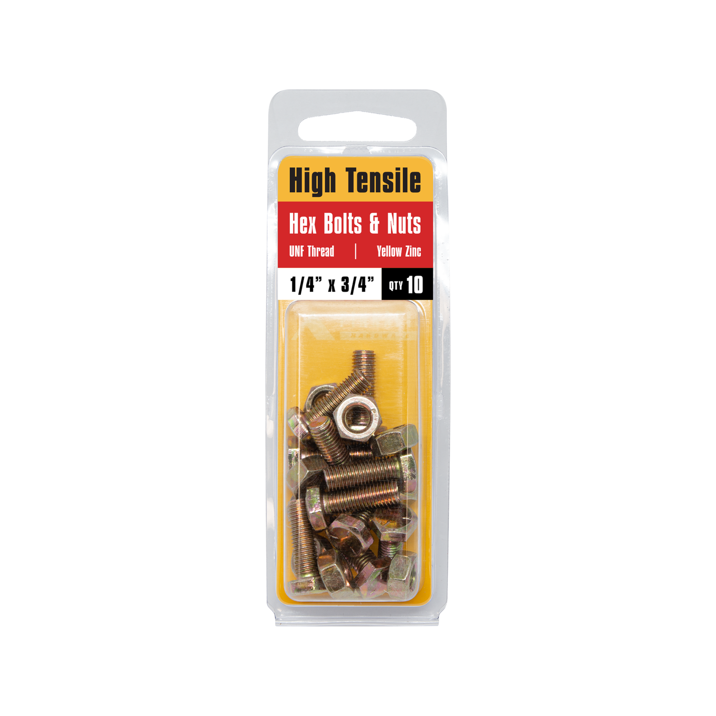 Pinnacle Hex Bolt and Nut - 1/4 x 3/4" - Yellow - 10 Pack
