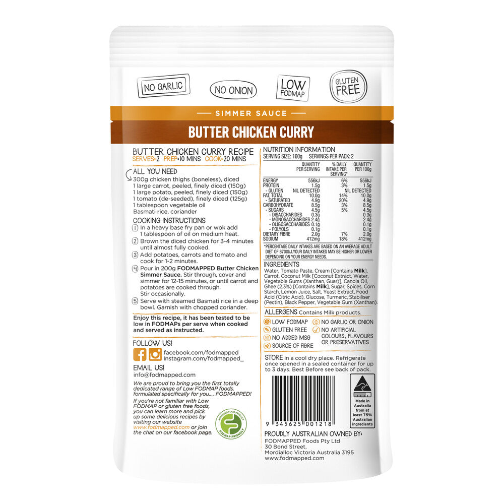 Fodmapped Gluten Free Butter Chicken Simmer Sauce - 200g