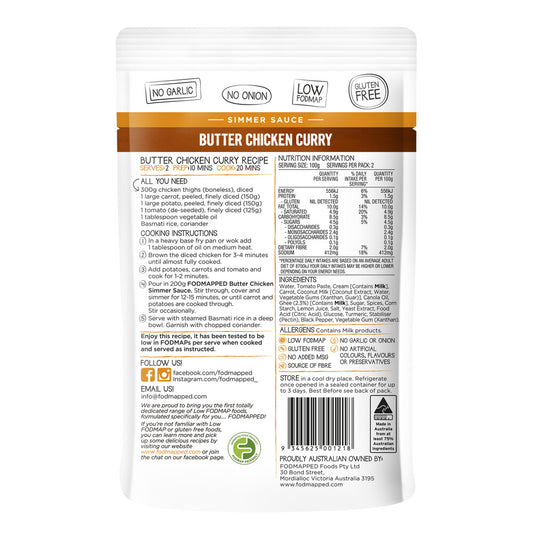 Fodmapped Gluten Free Butter Chicken Simmer Sauce - 200g