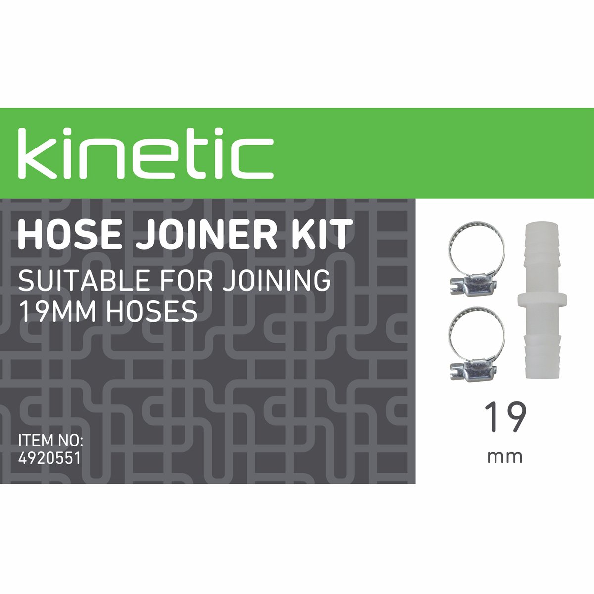 Kinetic 19mm Hose Joiner Kit - Coupler + Hose Clamps - Durable Design
