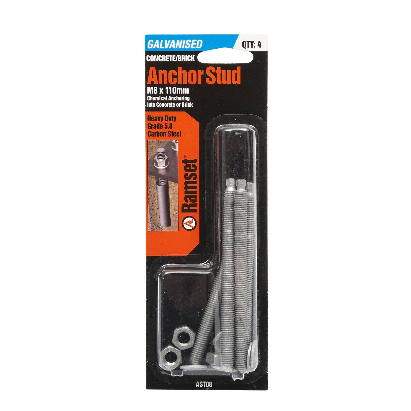 Ramset Galvanised Anchor Stud - 8 x 110mm - 4 Pack