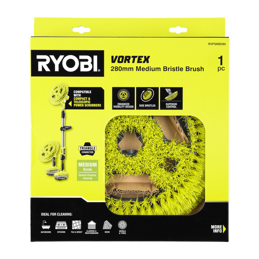 Ryobi Vortex 280mm Power Medium Bristle Scrubber Brush