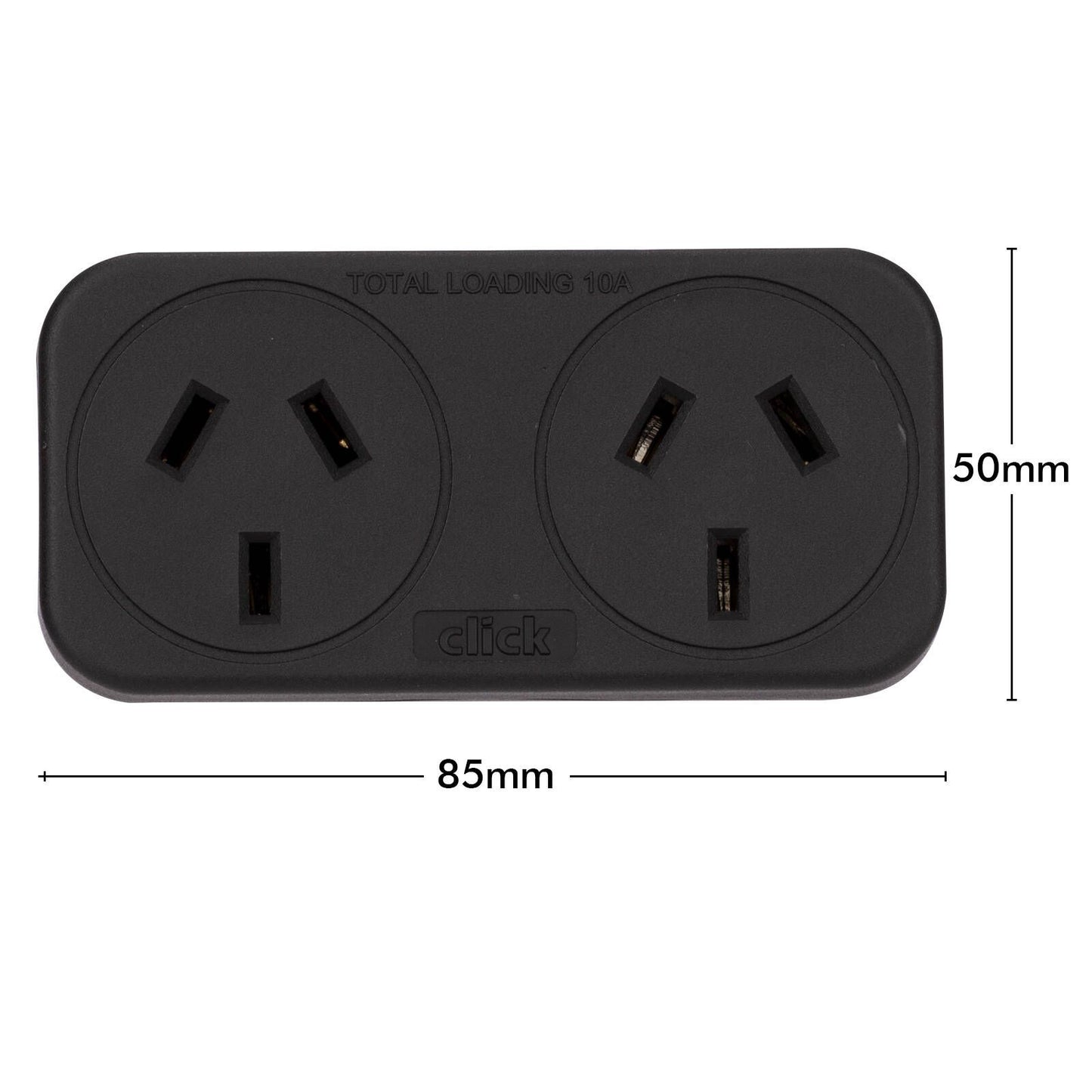 Click Double Adaptor - 90 x 130 x 55mm - Black - 2 Pack
