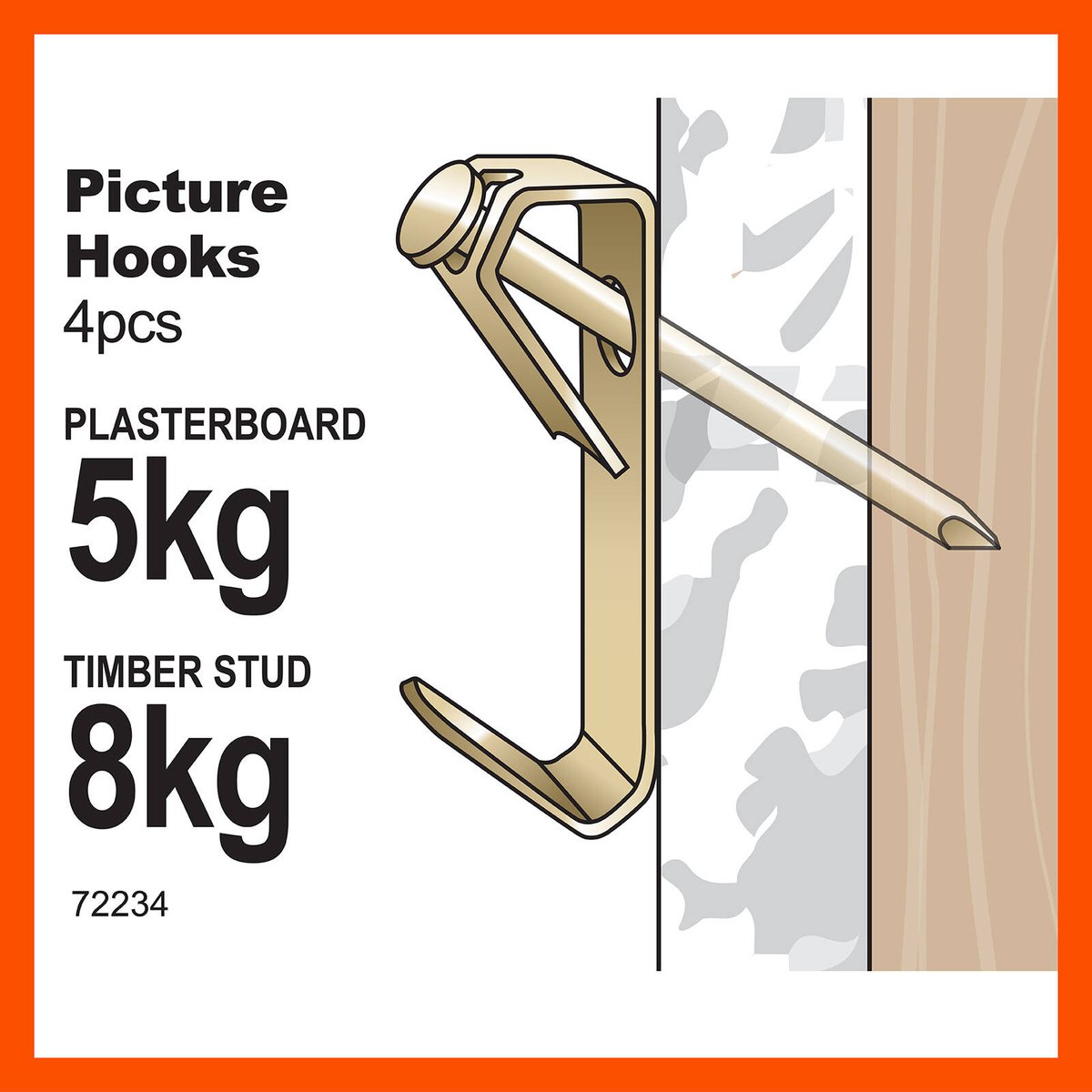 Everhang 8kg Brass Plated Picture Hanging Hook 4 Pack Durable Use
