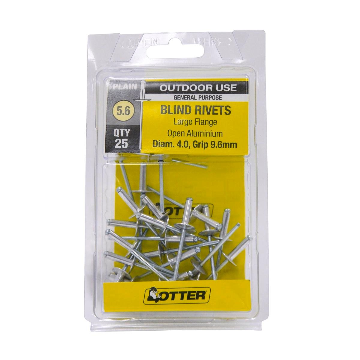 Otter Large Flange Rivets - 4.0 x 9.6mm - Aluminium - Increased Holding Power - 25 Pack