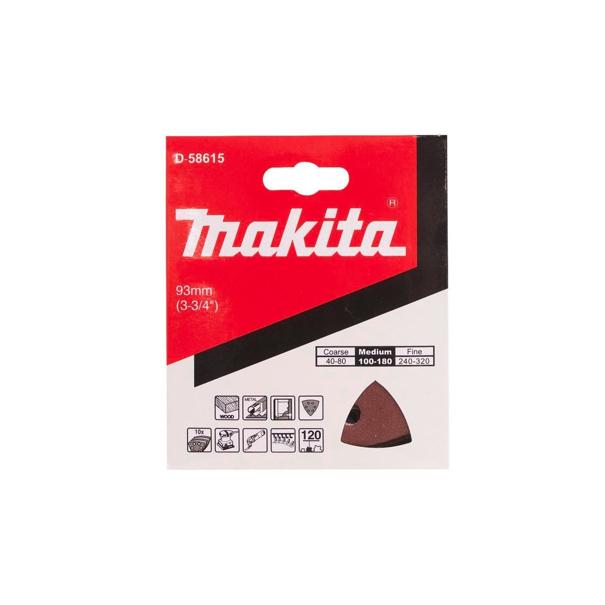 Makita P120 Wood Abrasive Sheet 94mm x 94mm Aluminium Oxide 10 Pack