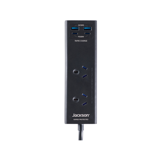 Jackson Portable Powerboard - 2 Outlet - 2x USB-A, 2x USB-C - 30W - Black