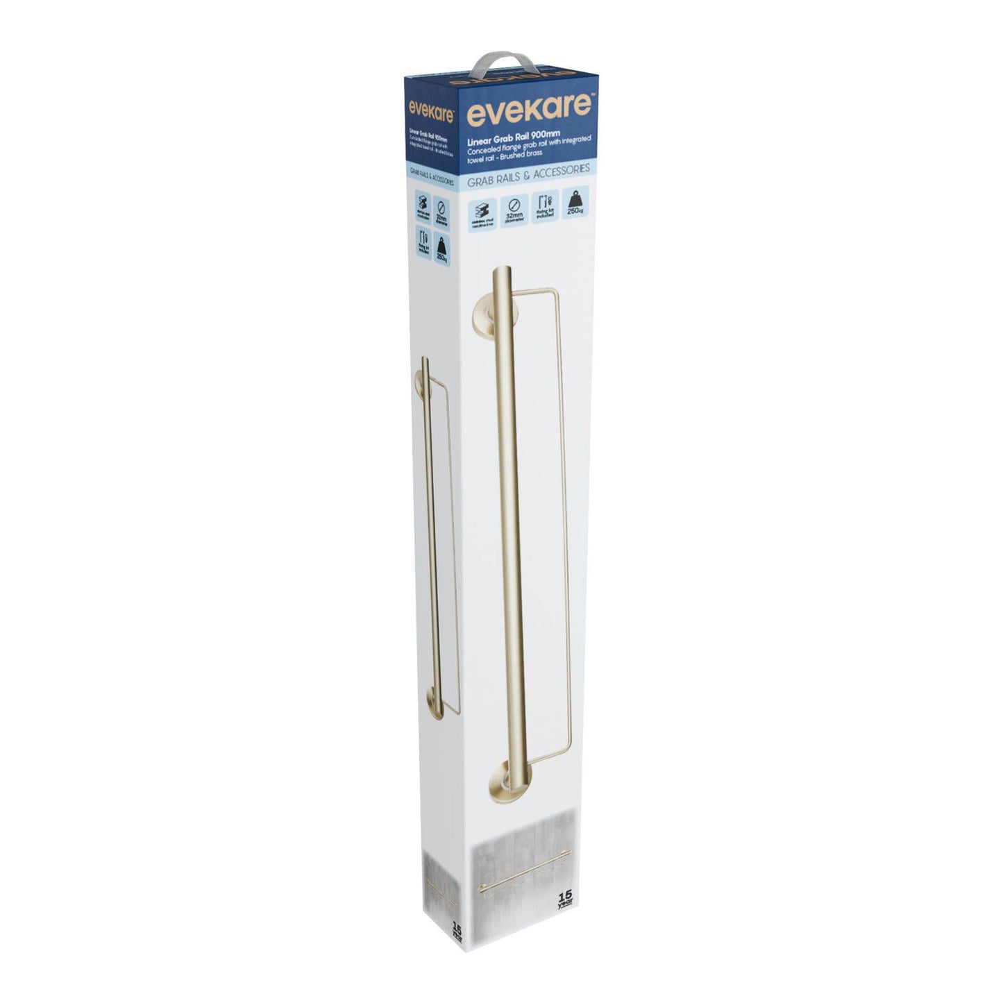 Evekare Towel Rail with Grab Rail - 900mm - Brushed Brass