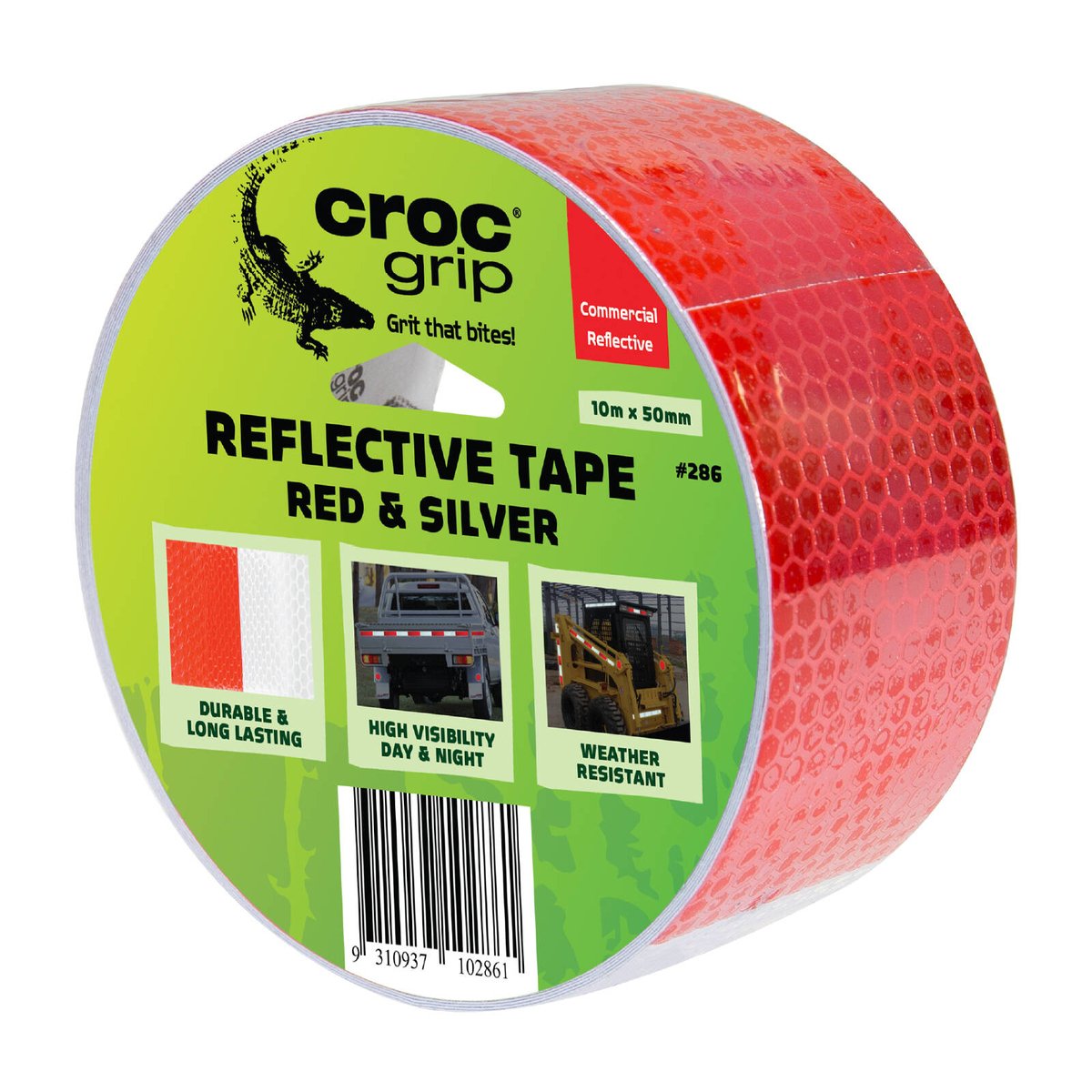 Croc Grip Reflective Safety Tape - 10m x 50mm - UV Resistant - High Visibility