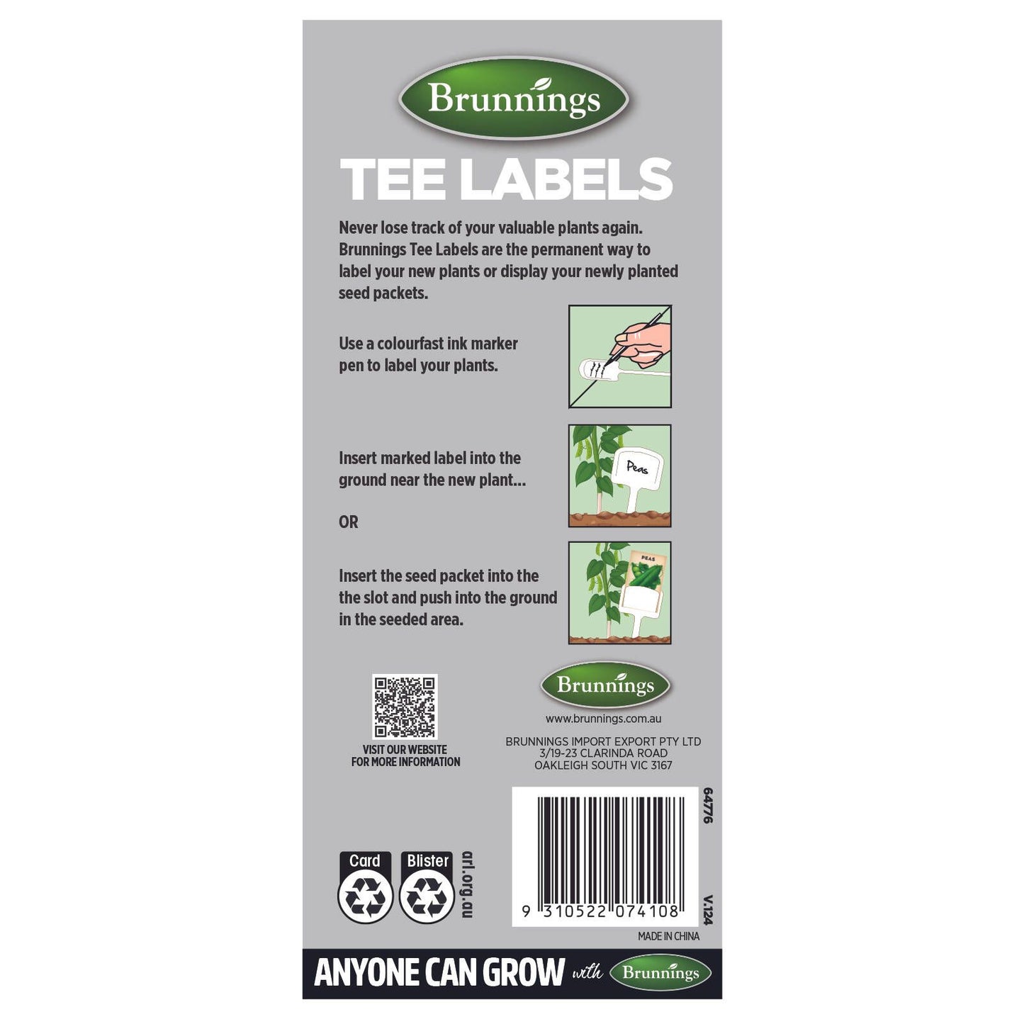 Brunnings Tee Plant Labels - 125mm - 20 Pack