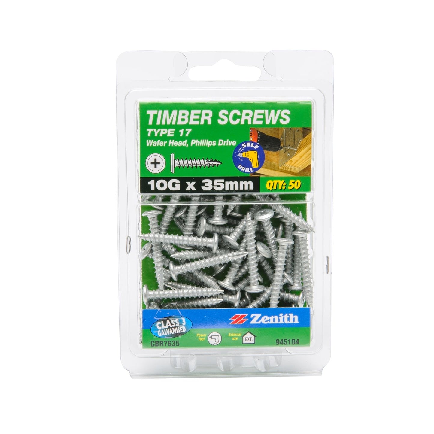 Zenith Timber Screws - 10g x 35mm - Galvanised - 50 Pack