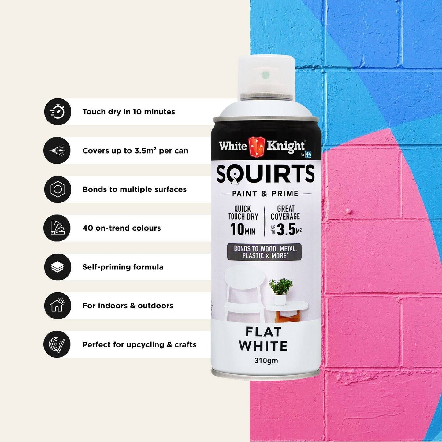 White Knight Squirts White Flat Spray Paint - 310g