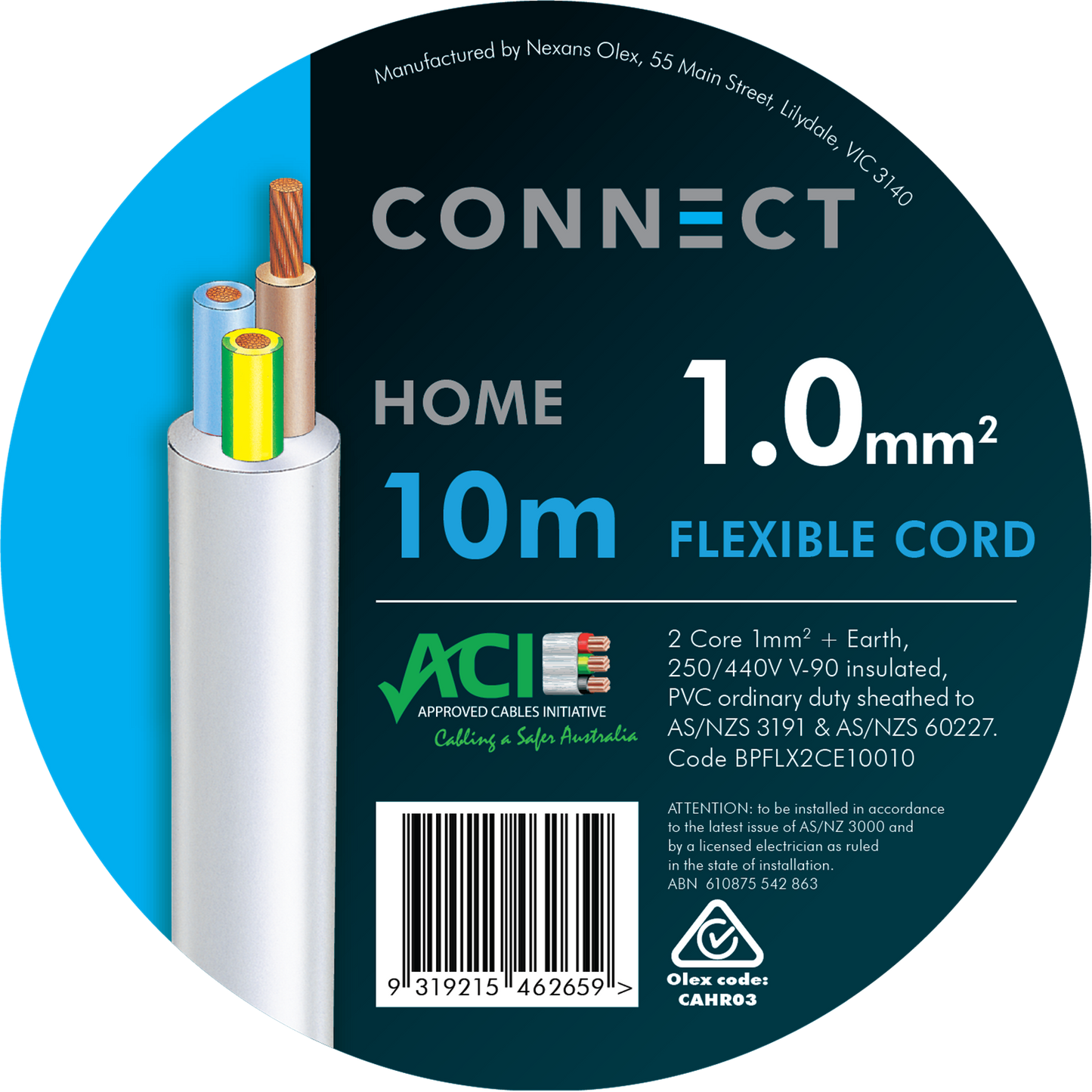 Cable Elec Flex 3 Core - 1mm x 10m