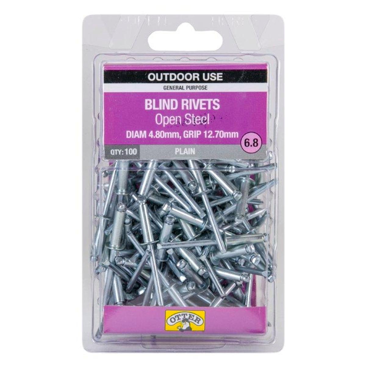 Otter Open Steel Blind Rivets - 8 x 12mm - 100 Pack - High Strength