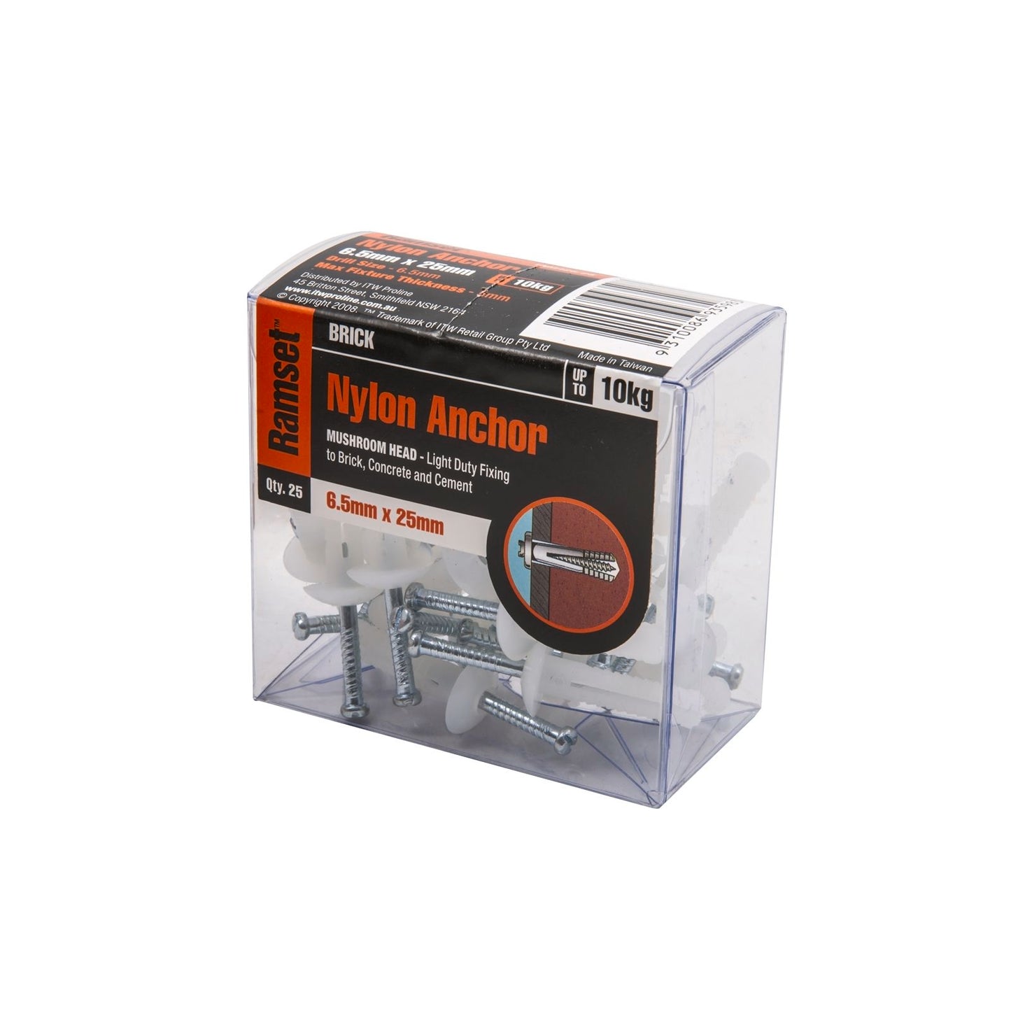 Ramset Nylon Anchor - 6.5 x 25mm - 25 Pack
