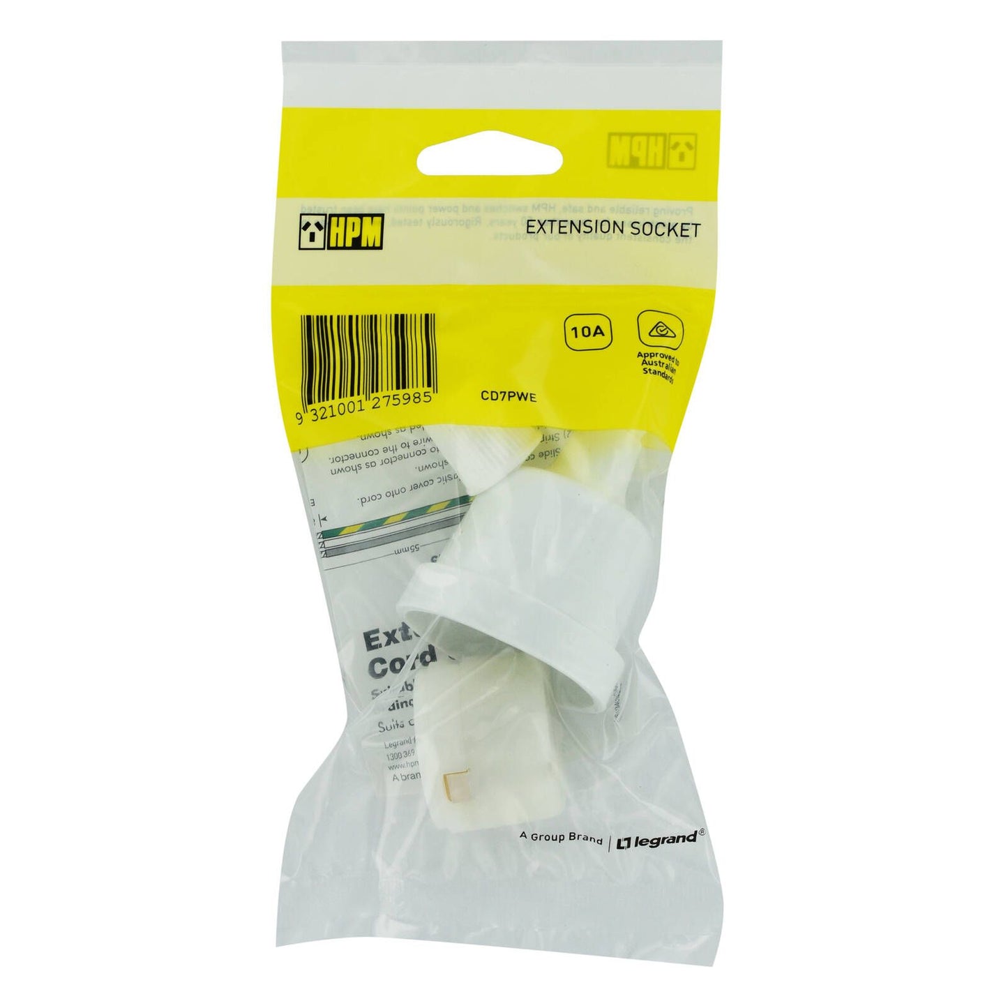 HPM White Socket Plug Extension - 10A