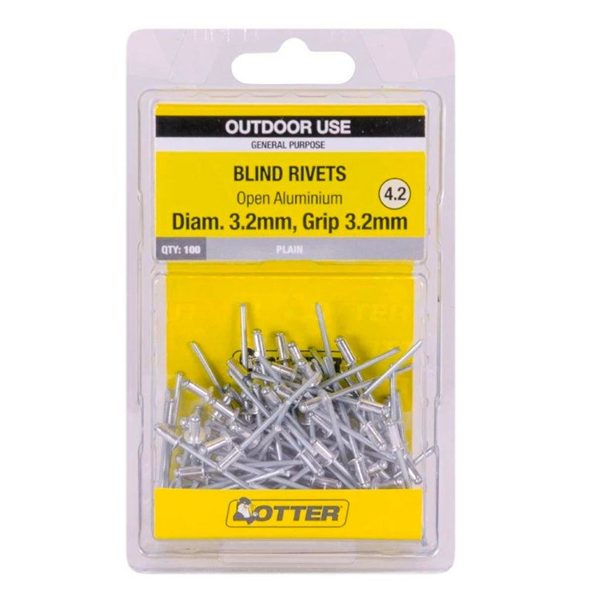 Otter Open Aluminium Blind Rivets 2x3 2mm 100 Pack Strong Durable