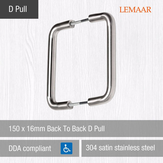 Lemaar Back to Back D Pull 150 x 16mm Satin Stainless Steel Durable