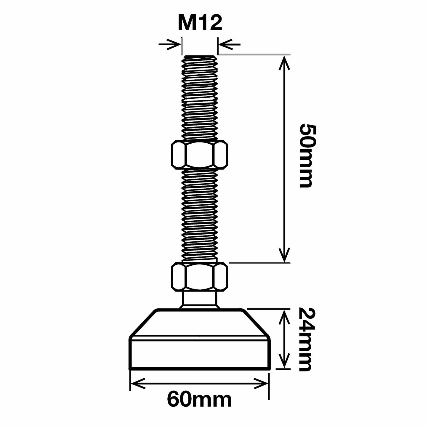 Richmond Ball Jointed Levelling Foot - 60mm x M12