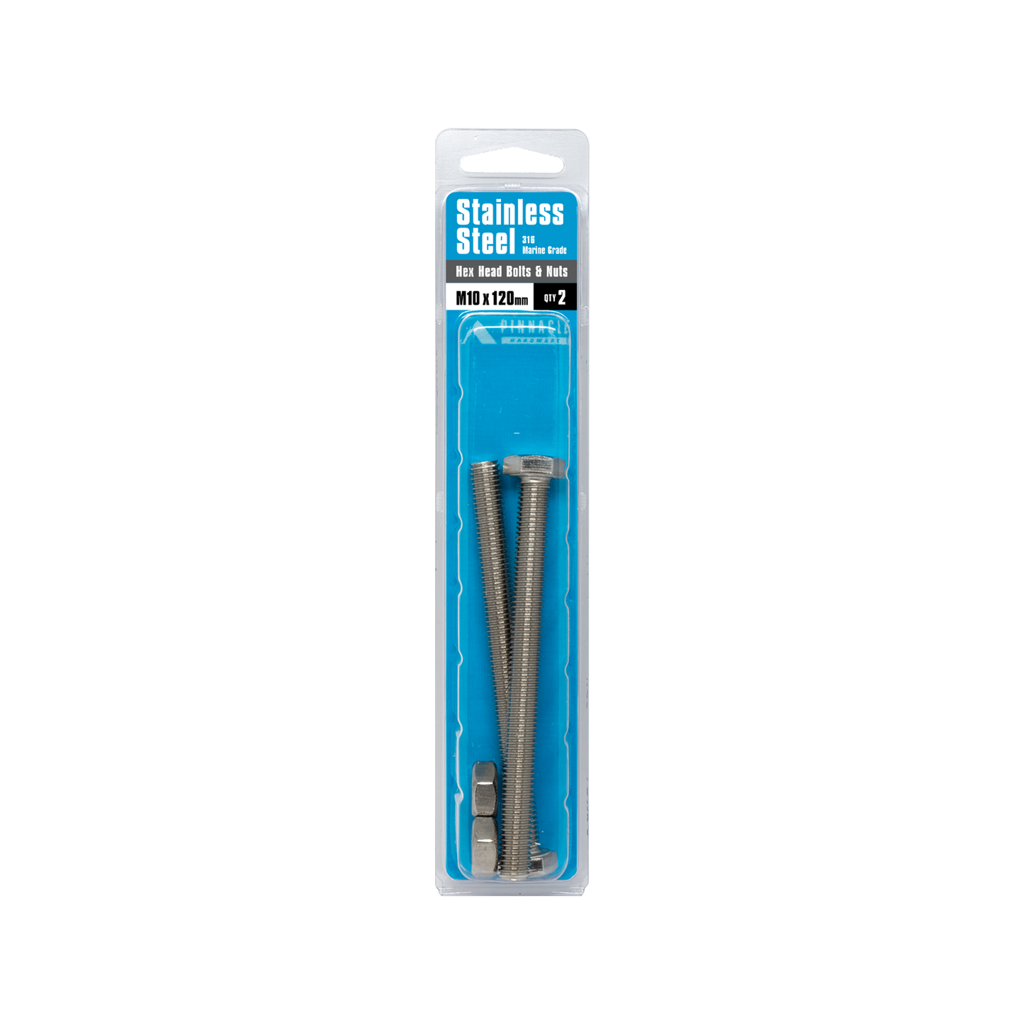 Pinnacle Hex Head Bolts - M10 x 120mm - Stainless Steel - 2 Pack